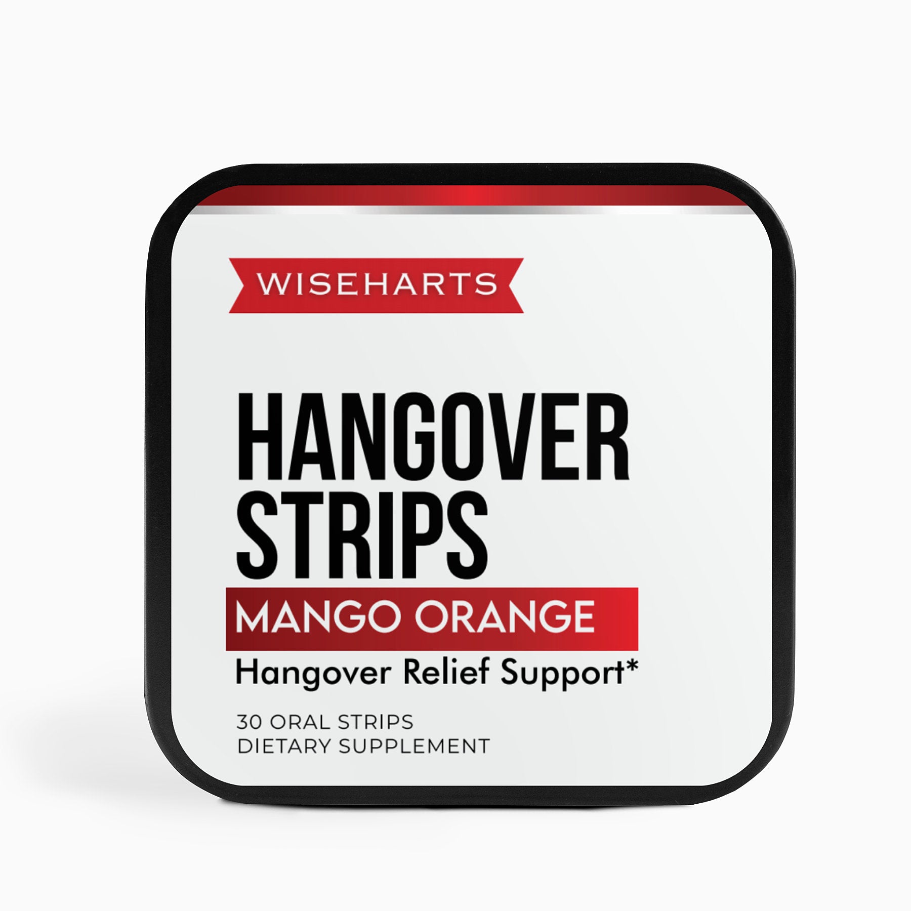 A package of Wiseharts Hangover Strips Mango-Orange flavor for hangover support