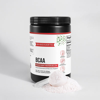 A bottle of Wiseharts BCAA Honeydew Watermelon supports muscle performance and recovery.