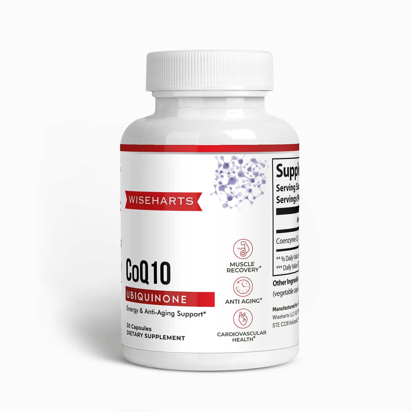 Wiseharts CoQ10 supports energy and anti-aging. 