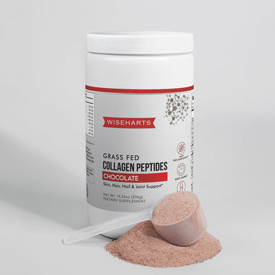 Grass Fed Collagen Peptides Chocolate flavor with scoop.