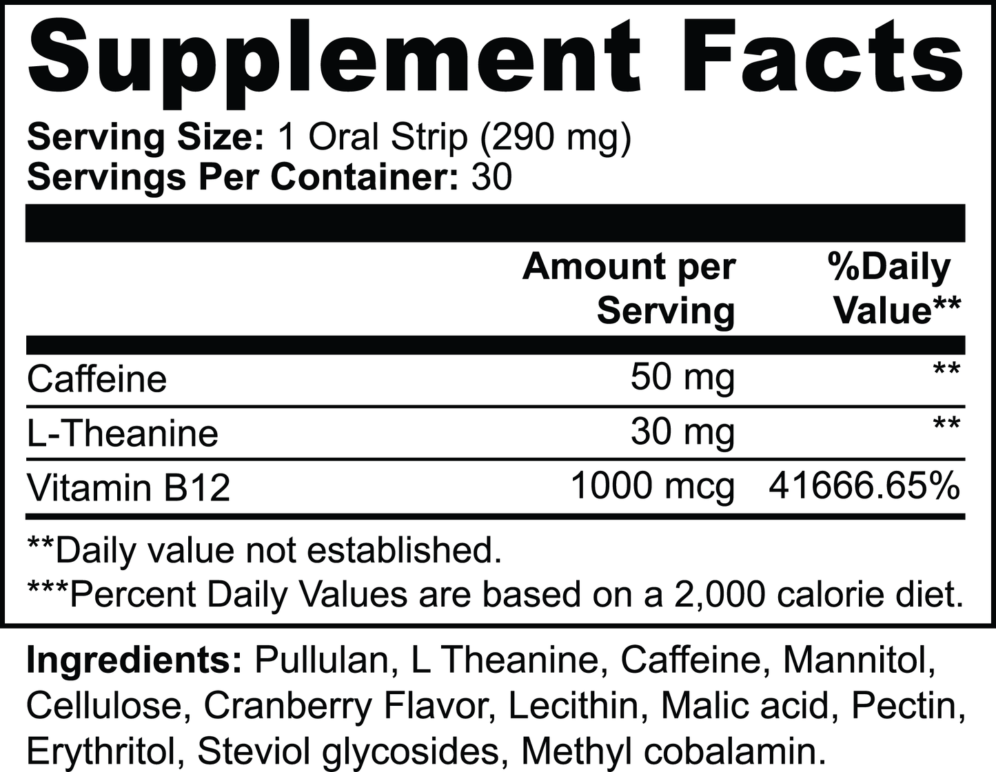 Supplement Facts for Wiseharts Energy Strips