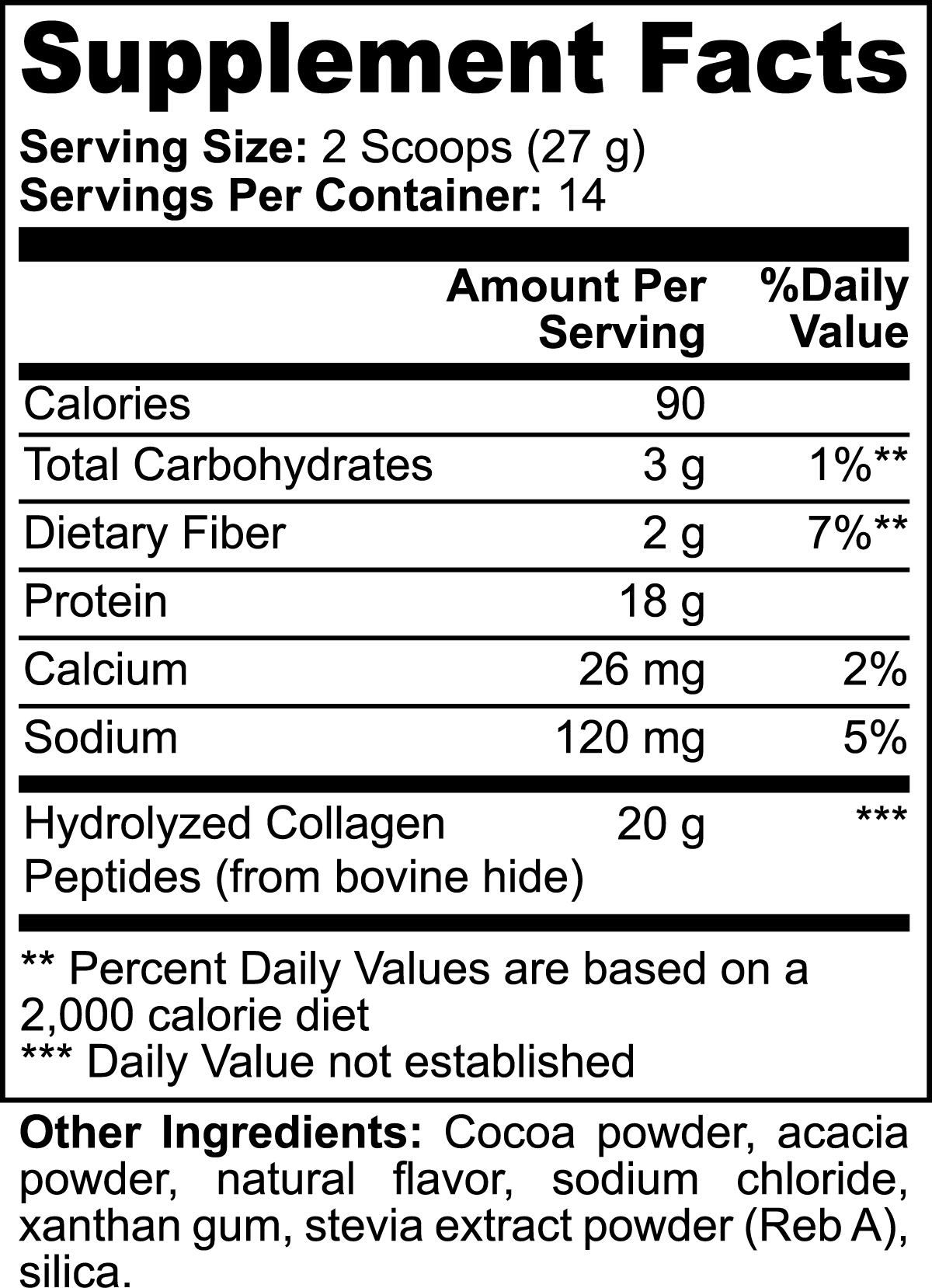 Supplement Facts for Grass Fed Collagen Peptides.