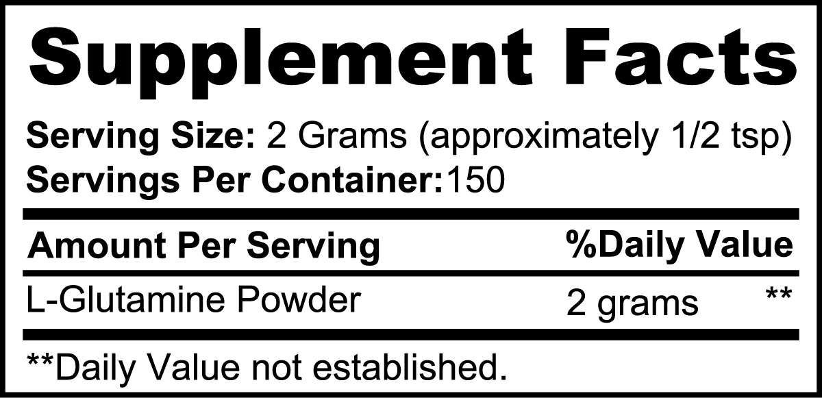 Supplement facts for L-Glutamine.