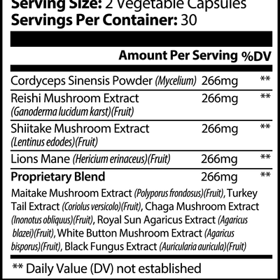 Supplement Facts for Mushroom 10x