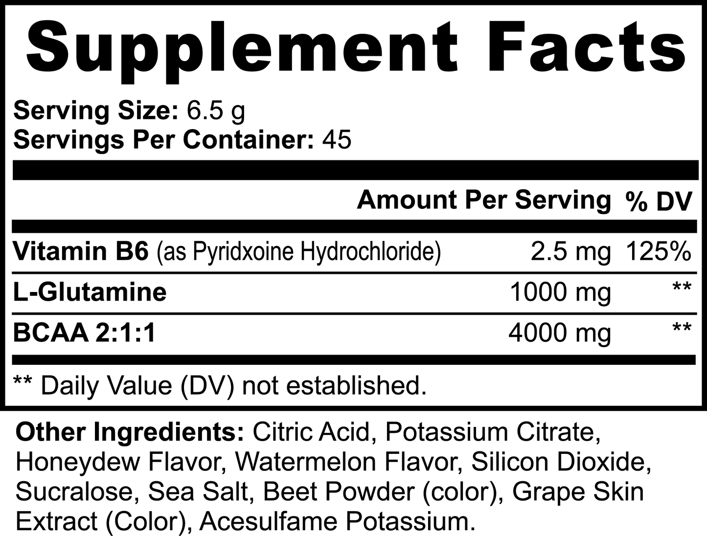 Supplement facts for Wiseharts BCAA Honeydew Watermelon