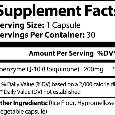 Supplement Facts for CoQ10.