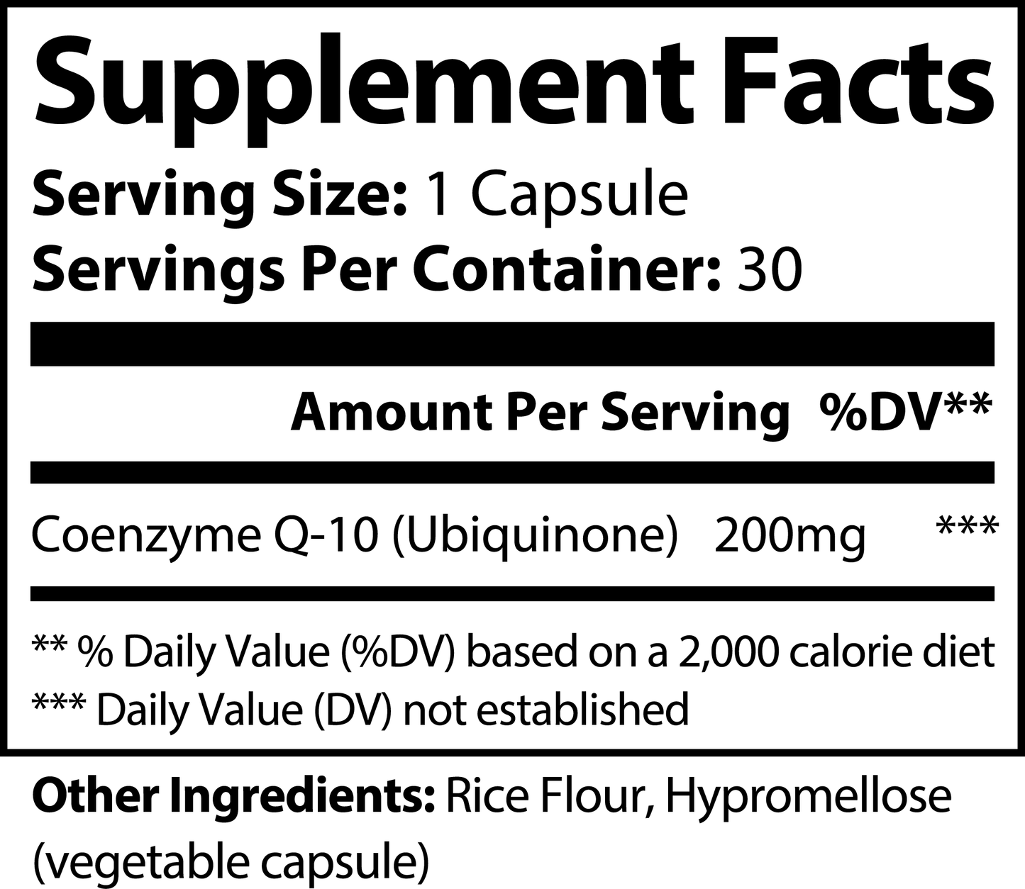 Supplement Facts for CoQ10.