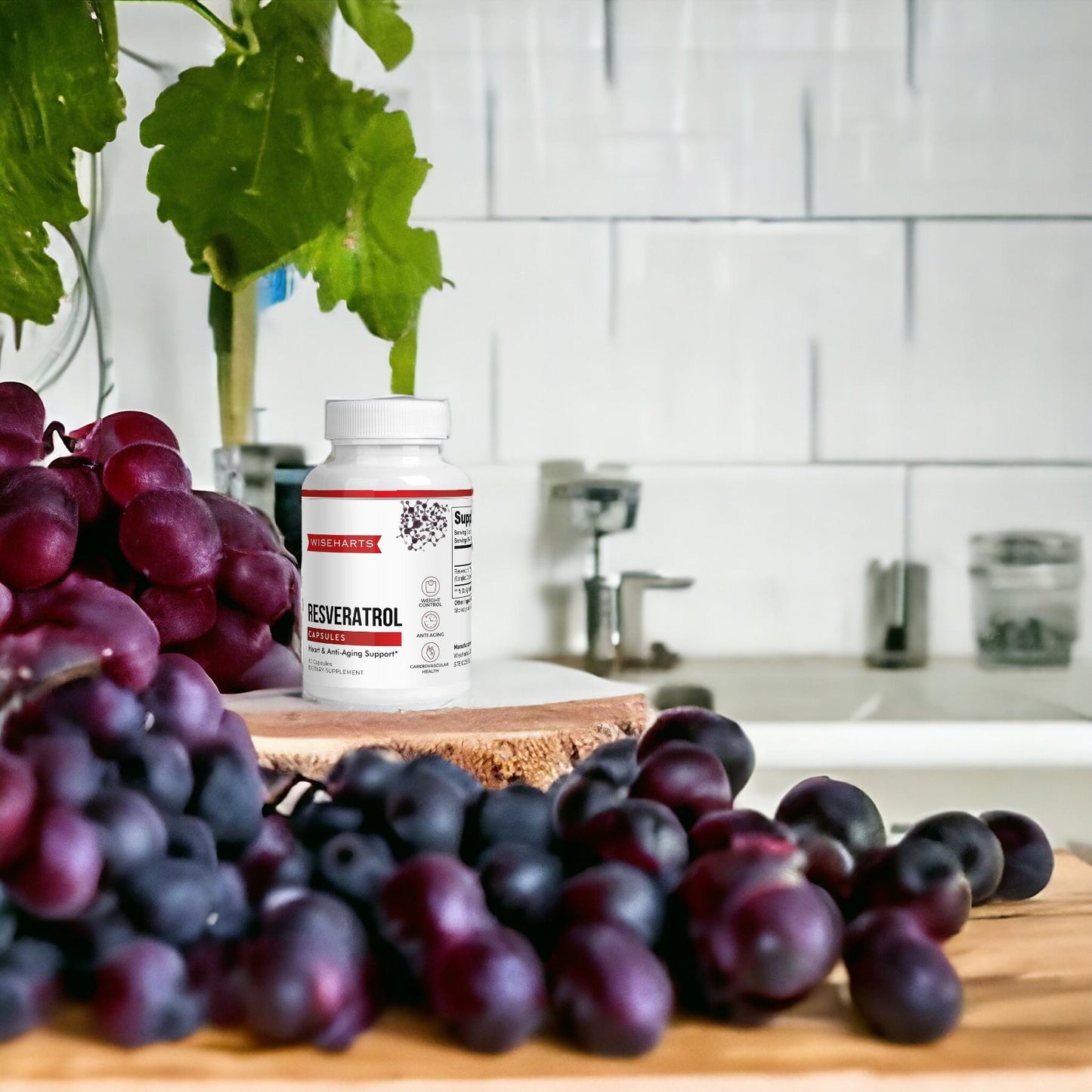 wiseharts resveratrol surrounded by grapes the source of this antioxidant