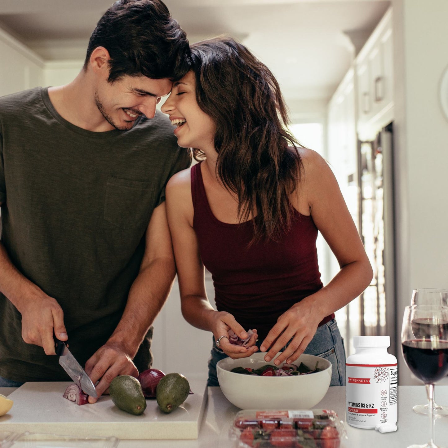 healthy couple enjoying mood benefits of Wiseharts Vitamins D3 and K2